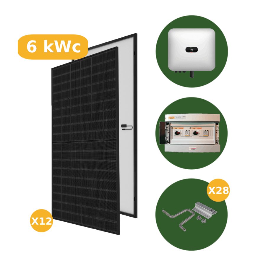 Kit solaire résidentiel monophasé 6 kW avec kit fixation toiture tuiles en portrait 2 x 6